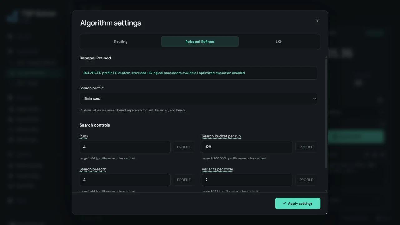 Algorithm settings: Robopol Refined.